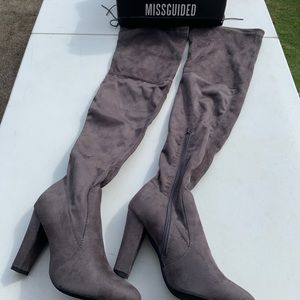 MISGUIDED Gray suede over the knee boots size 6/7
